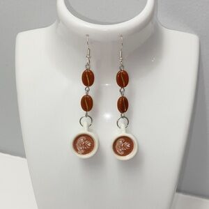 Coffee Bean and White Coffee Cup Earrings ☕️ ❤️